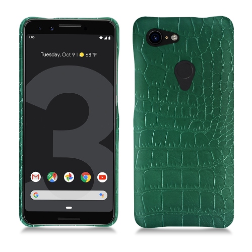 Protections (coques, étuis, housses) en cuir pour Google Pixel 3 par NoreveCrocodile pino ( Pantone #173F35 ) 