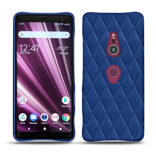 硬质真皮保护套 Sony Xperia XZ3Bleu océan - Couture ( Nappa - Pantone #15458a) 