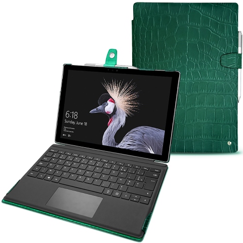 Housse cuir Microsoft Surface Pro 6Crocodile pino ( Pantone #173F35 ) 