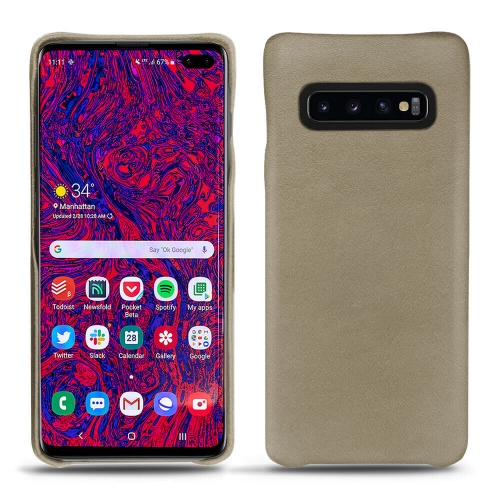 Funda de piel Samsung Galaxy S10+Darboun sabla ( Pantone #BCB1A1 )