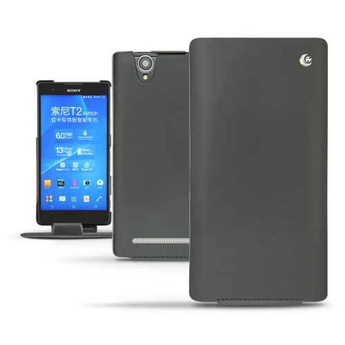 Sony Xperia T2 Ultra  leather case - Noir ( Nappa - Black ) 