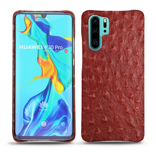Protections en cuir (housses, coques, étuis) fabriquées main pour Huawei P30 Pro Autruche ciliegia ( Pantone #a4343a ) 