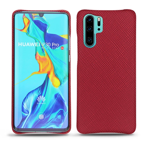 Protections en cuir (housses, coques, étuis) fabriquées main pour Huawei P30 Pro Rouge passion ( Pantone #a6192e ) 