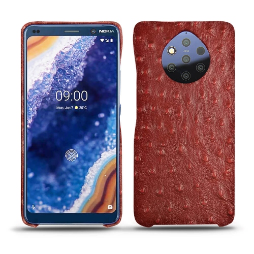 Protections Haute Couture en cuir pour Nokia 9 PureView par NoreveAutruche ciliegia ( Pantone #a4343a ) 