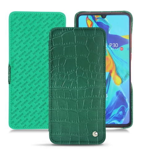 Custodia in pelle Huawei P30Crocodile pino ( Pantone #173F35 ) 