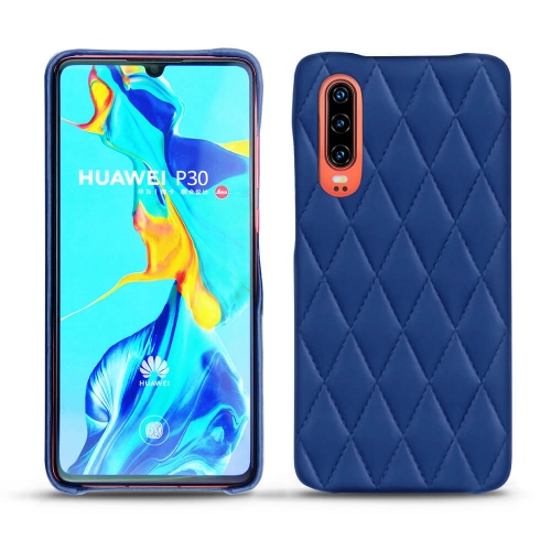 Funda de piel Huawei P30Bleu océan - Couture ( Nappa - Pantone #15458a) 