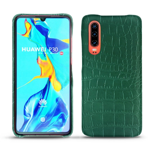 Custodia in pelle Huawei P30Crocodile pino ( Pantone #173F35 ) 