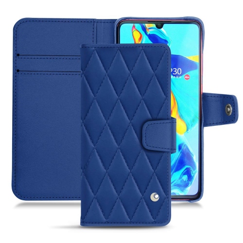硬质真皮保护套 Huawei P30Bleu océan - Couture ( Nappa - Pantone #15458a) 