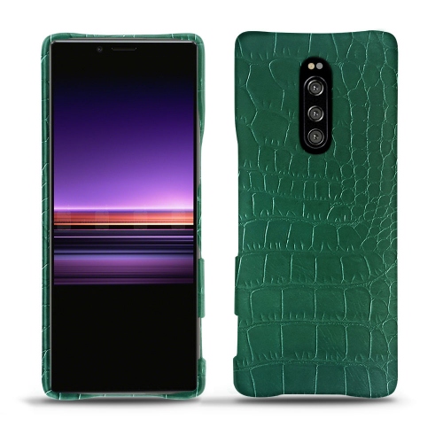 Sony Xperia 1 leather caseCrocodile pino ( Pantone #173F35 ) 