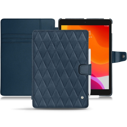 Housse cuir Apple iPad 10.2" (2019 / 2020 / 2021)Jean vintage - Couture ( Pantone #2f414f  ) 
