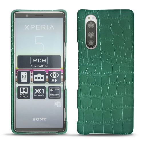 Protections Haute-Couture en cuir pour Sony Xperia 5Crocodile pino ( Pantone #173F35 ) 