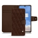 OnePlus 7T leather case - Châtaigne - Couture ( Pantone 476C ) 