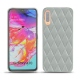 Coque cuir Samsung Galaxy A70 - Gris - Couture ( Nappa - Pantone W428C ) 