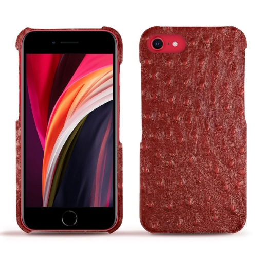 Las mejores fundas de piel para Apple iPhone SE (2020/2022)Autruche ciliegia ( Pantone #a4343a ) 