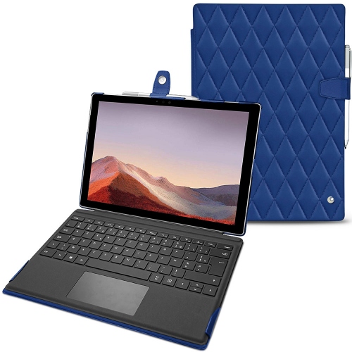 Microsoft Surface Pro 7 leather caseBleu océan - Couture ( Nappa - Pantone #15458a) 