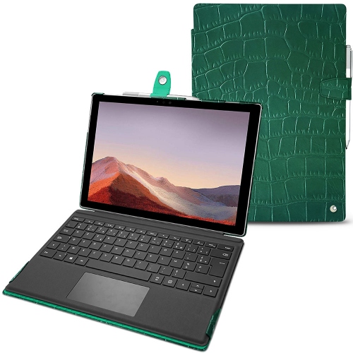 Housse cuir Microsoft Surface Pro 7Crocodile pino ( Pantone #173F35 ) 