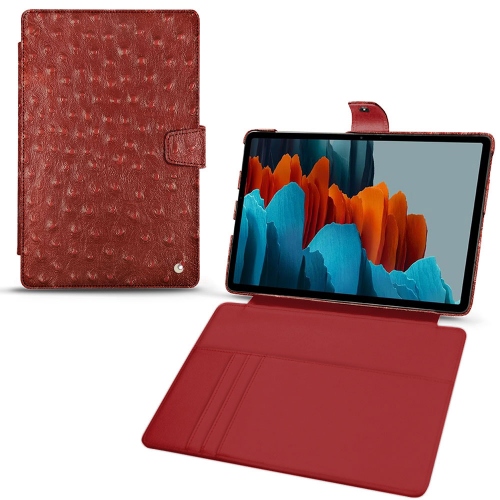 Leather wallet covers for Samsung Galaxy Tab S7 PlusAutruche ciliegia ( Pantone #a4343a ) 
