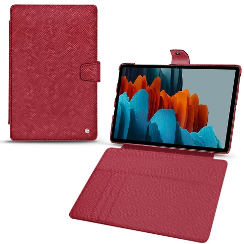 Leather wallet covers for Samsung Galaxy Tab S7 PlusRouge passion ( Pantone #a6192e ) 