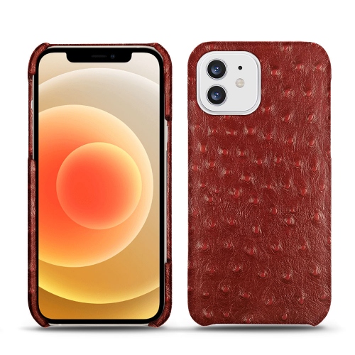 Custodie in pelle per Apple iPhone 12Autruche ciliegia ( Pantone #a4343a ) 