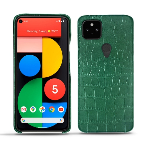 Conchas de couro para Google Pixel 5Crocodile pino ( Pantone #173F35 ) 