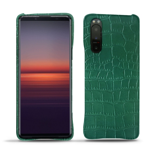 Cascos traseros de cuero para Xperia 5 IICrocodile pino ( Pantone #173F35 ) 