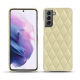 Coque cuir Samsung Galaxy S21 - Beige - Couture ( Nappa - Pantone 7502C ) 