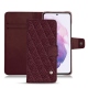 Housse cuir Samsung Galaxy S21 - Lie de vin - Couture ( Pantone 5115C ) 