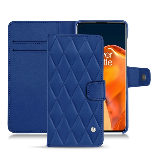 Stylish leather case for OnePlus 9 ProBleu océan - Couture ( Nappa - Pantone #15458a) 