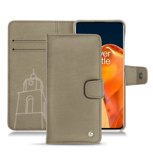 Stilvolle Ledertasche für OnePlus 9 ProDarboun sabla ( Pantone #BCB1A1 )