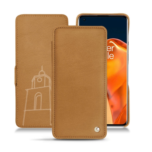 Funda de cuero premium para OnePlus 9 ProCastan esparciate ( Pantone #824F2A )