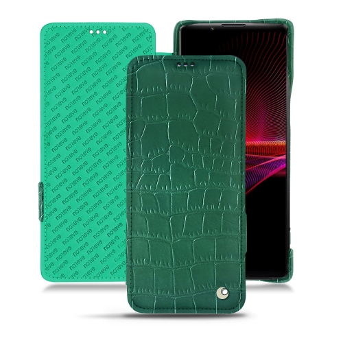 索尼Xperia 1 III时尚优雅的保护套Crocodile pino ( Pantone #173F35 ) 