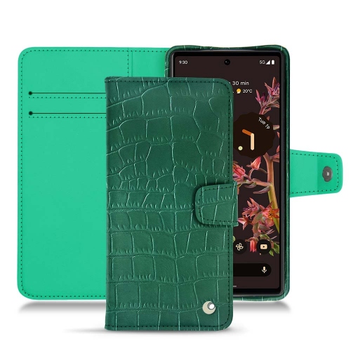  Google Pixel 6 용 세련된 가로 플립 가죽 케이스Crocodile pino ( Pantone #173F35 ) 
