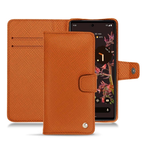Custodia in pelle chic con patta orizzontale per Google Pixel 6Orange vibrant ( Pantone #e36b39 ) 