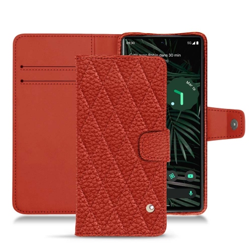 Google Pixel 6 Pro用レザーウォレットケースPapaye - Couture ( Pantone #b54317 ) 