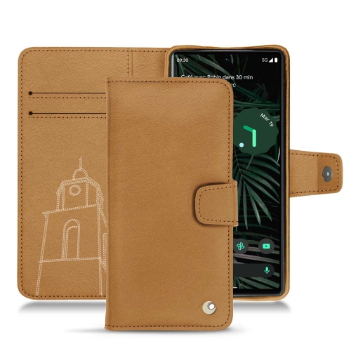 Leder Brieftasche Fall für Google Pixel 6 ProCastan esparciate ( Pantone #824F2A )