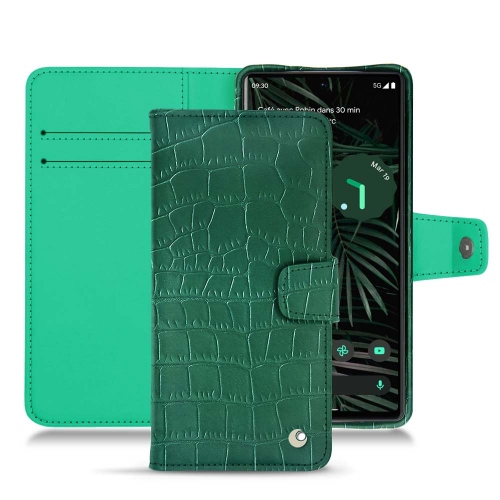 Google Pixel 6 Pro用レザーウォレットケースCrocodile pino ( Pantone #173F35 ) 