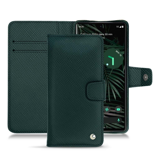 Google Pixel 6 Pro 용 가죽 지갑 케이스Vert séduisant ( Pantone #1d3c34 ) 