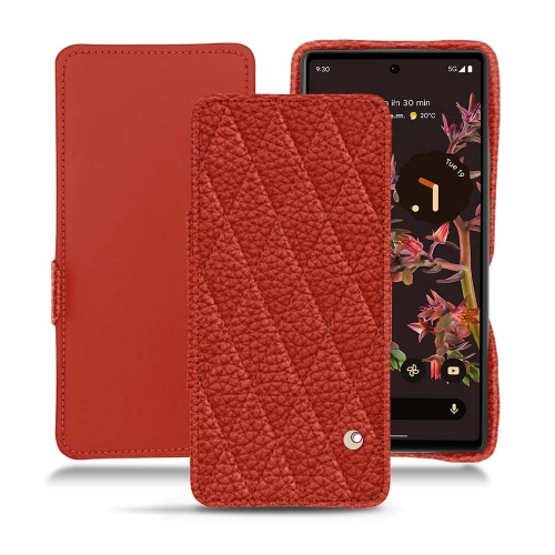 Funda y cubierta de cuero con solapa horizontal para el Google Pixel 6Papaye - Couture ( Pantone #b54317 ) 