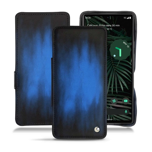 Google Pixel 6 Pro 용 가죽 커버 및 보호 장치Bleu Patine