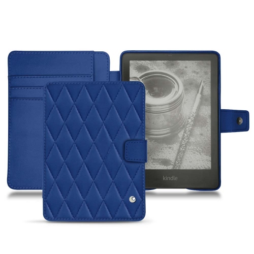  Amazon Kindle Paperwhite용 가죽 커버 및 쉘Bleu océan - Couture ( Nappa - Pantone #15458a) 