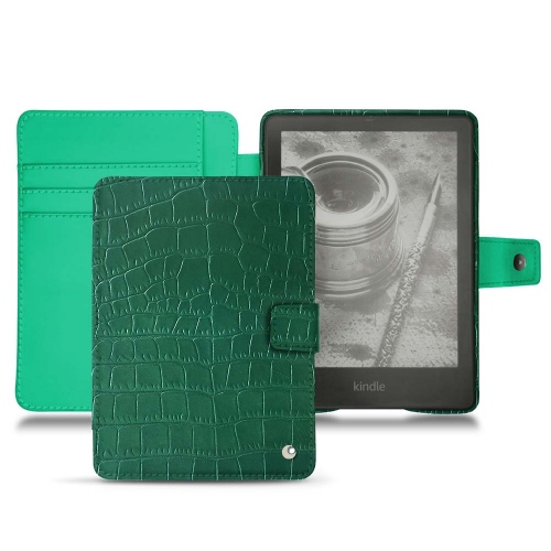 Ledertasche für Amazon Kindle PaperwhiteCrocodile pino ( Pantone #173F35 ) 