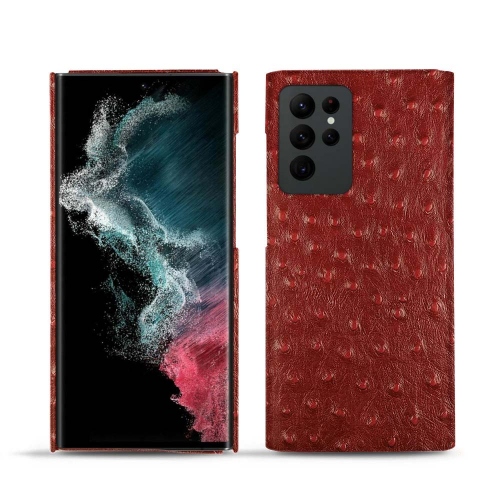 Premium-Lederhülle für Samsung Galaxy S22 UltraAutruche ciliegia ( Pantone #a4343a ) 