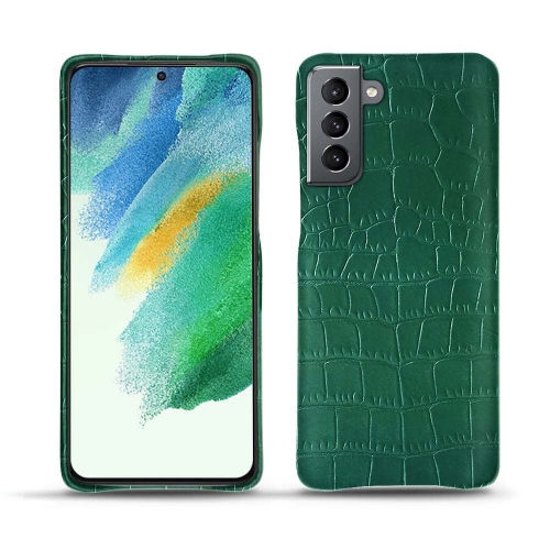 Eine hochwertige Lederhülle für das Samsung Galaxy S21 FECrocodile pino ( Pantone #173F35 ) 
