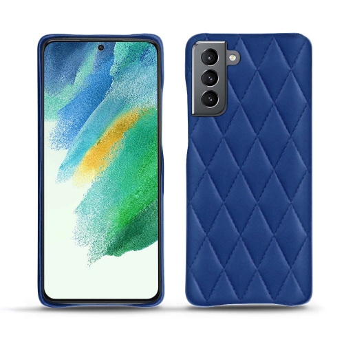 A quality leather case for the Samsung Galaxy S21 FEBleu océan - Couture ( Nappa - Pantone #15458a) 