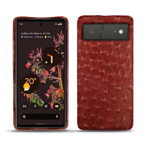 Coque arrière en cuir pour Google Pixel 6Autruche ciliegia ( Pantone #a4343a ) 