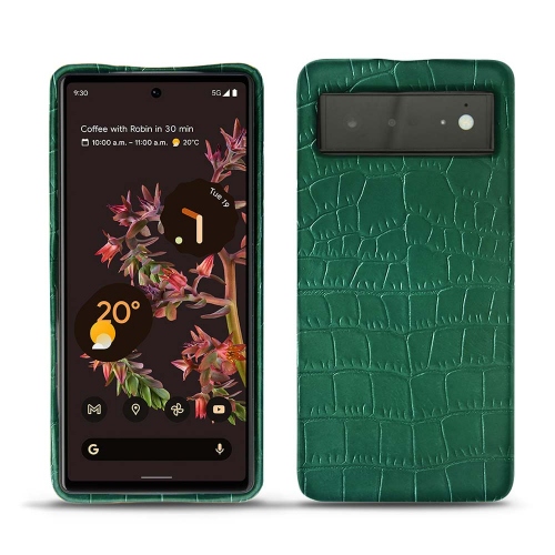 Coque arrière en cuir pour Google Pixel 6Crocodile pino ( Pantone #173F35 ) 
