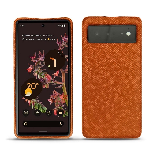 Coque arrière en cuir pour Google Pixel 6Orange vibrant ( Pantone #e36b39 ) 