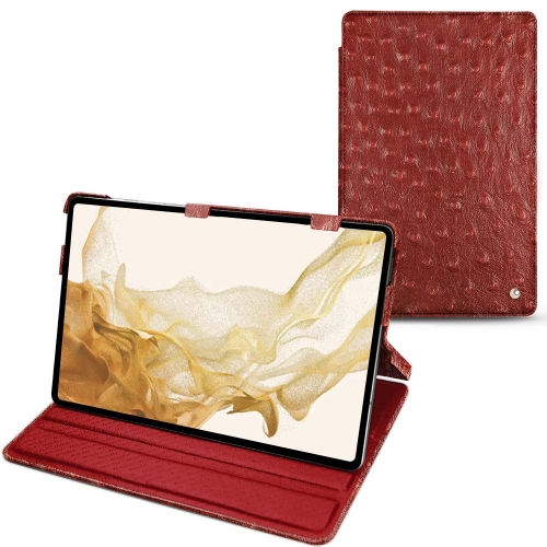 Housse et coque en cuir pour Samsung Galaxy Tab S8Autruche ciliegia ( Pantone #a4343a ) 