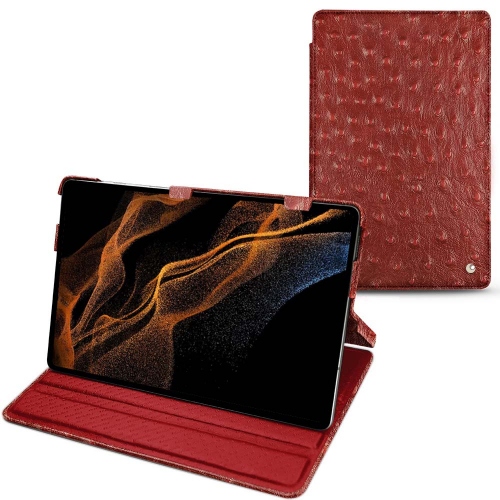 Coque et housse à rabat horizontal en cuir pour Galaxy Tab S8+Autruche ciliegia ( Pantone #a4343a ) 