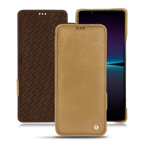 ソニーXperia 1 IV用高品質レザーケースSable vintage ( Pantone #9b7340 ) 